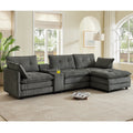 Sectional Sofa L-Shape Corduroy Gray 4 Seat USB Ports Ottoman 119 In