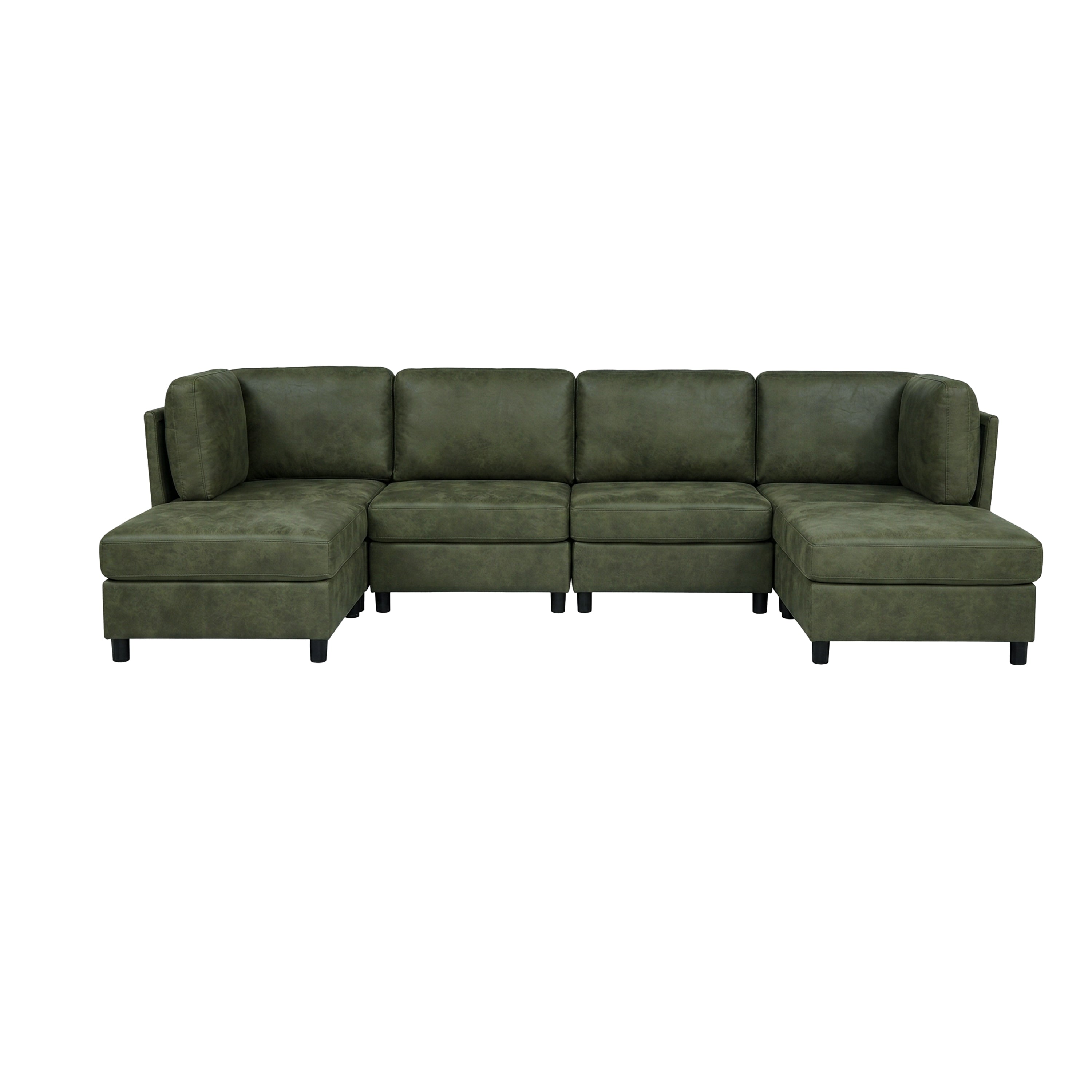 Sectional Sofa Modular Faux Leather Olive 6 Seat 124 In