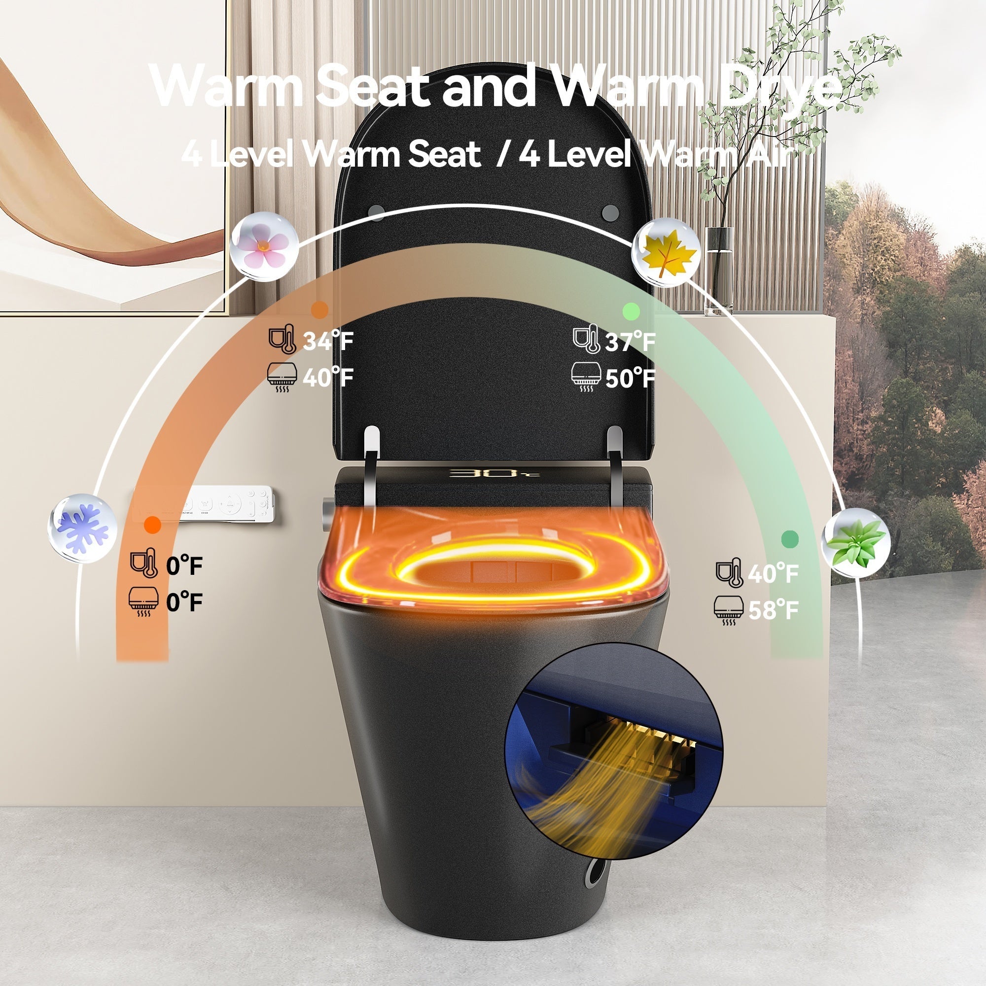 Smart Bidet Toilet with Auto Open/Close Seat, Warm Water Wash, Heated Seat, a...