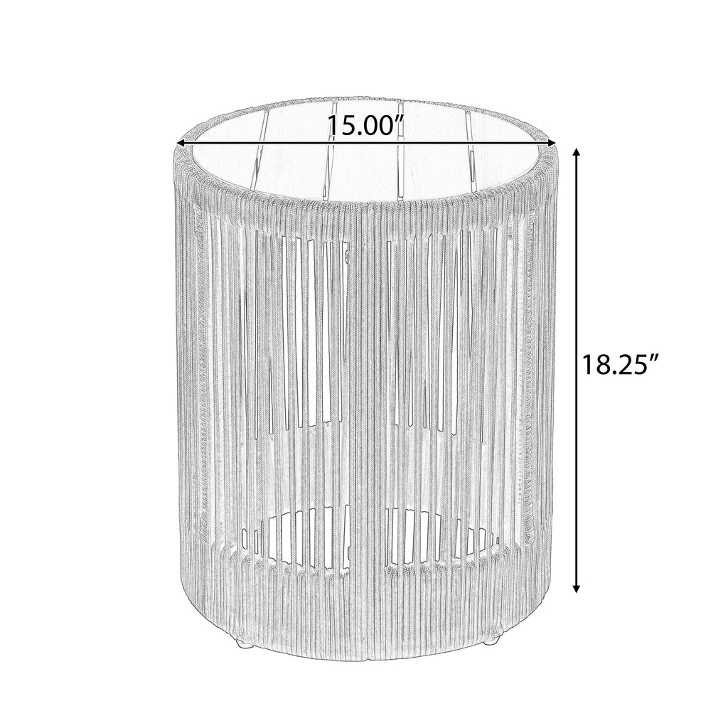 Outdoor Rattan rope & Acacia Wood Side Table - Patio Balcony Furniture for