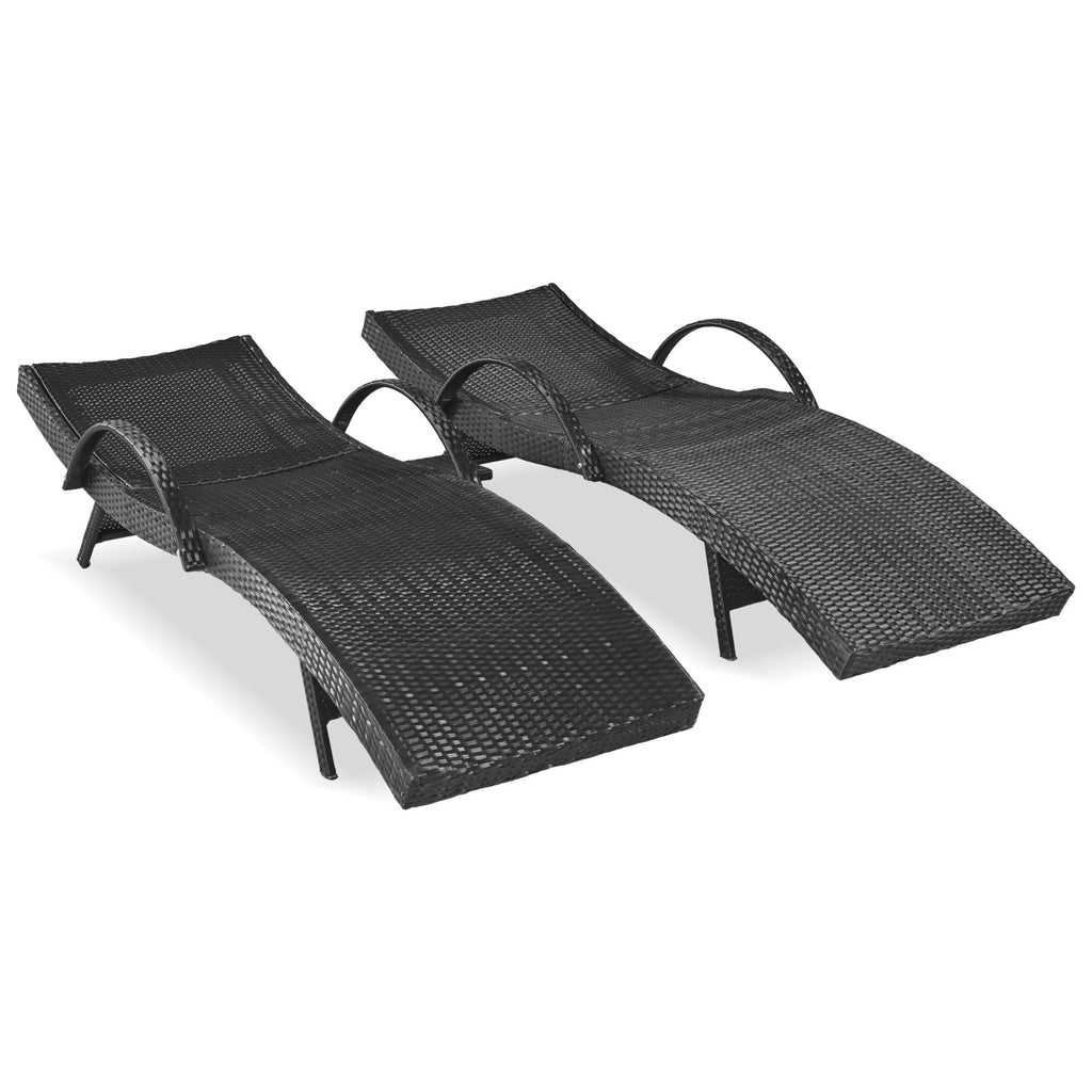 2-Piece Wicker Chaise Lounge Set w/ Pull-Out Table 5-Position 470lb
