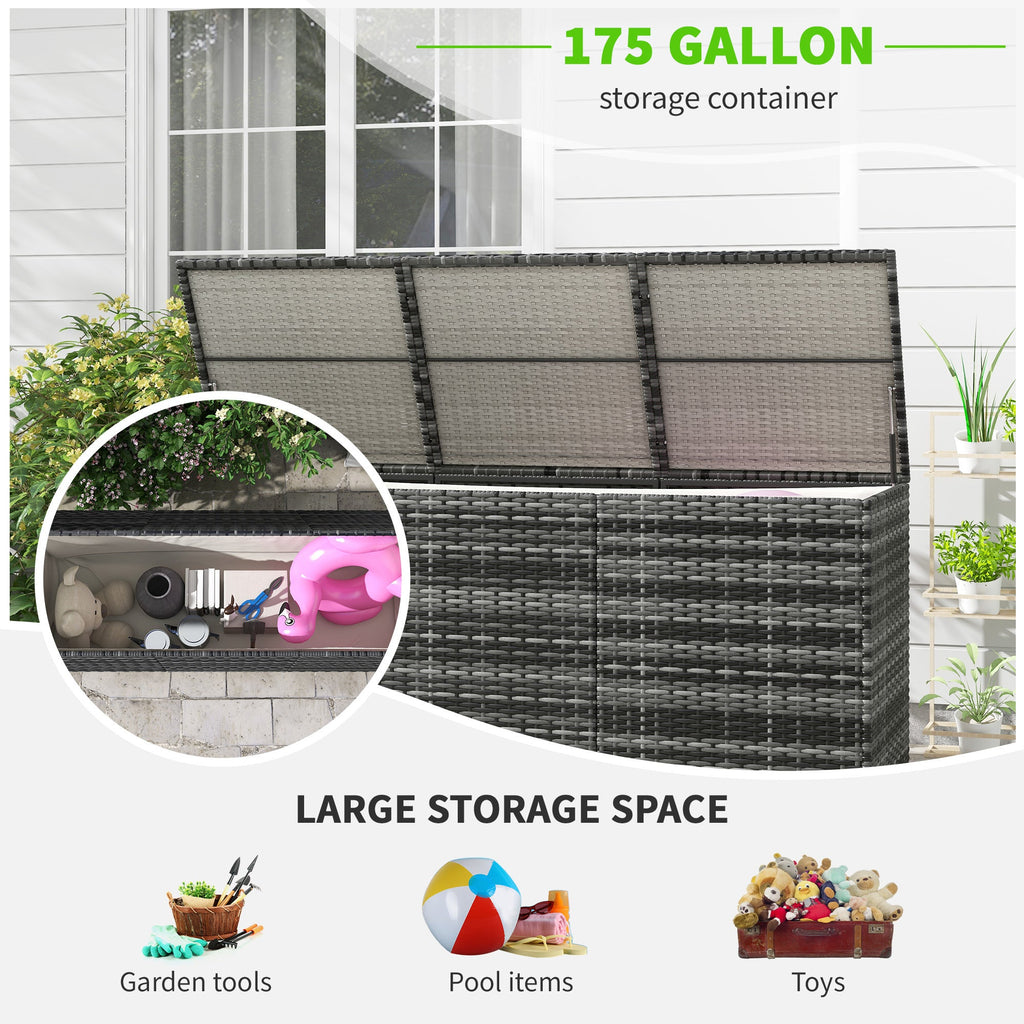 175 Gallon Outdoor Storage Box with Inner Liner, PE Rattan Wicker Deck Box with