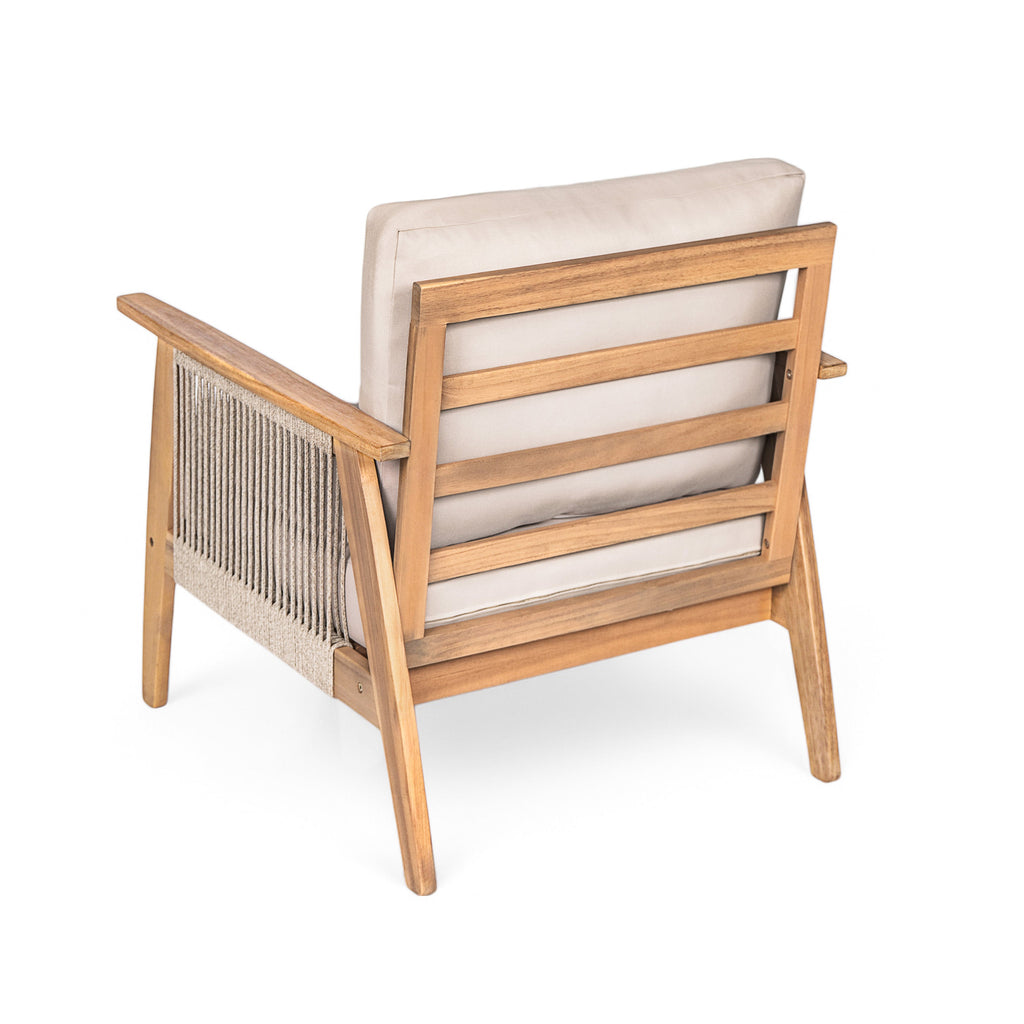 Outdoor Conversation Set 4 Piece Acacia Wood Rope