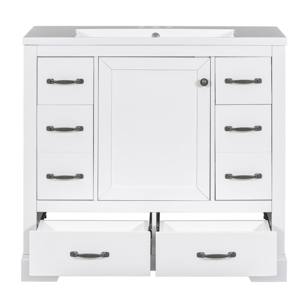 36' Bathroom Vanity with Sink Combo, Six Drawers, Multi-Functional Drawer Div...