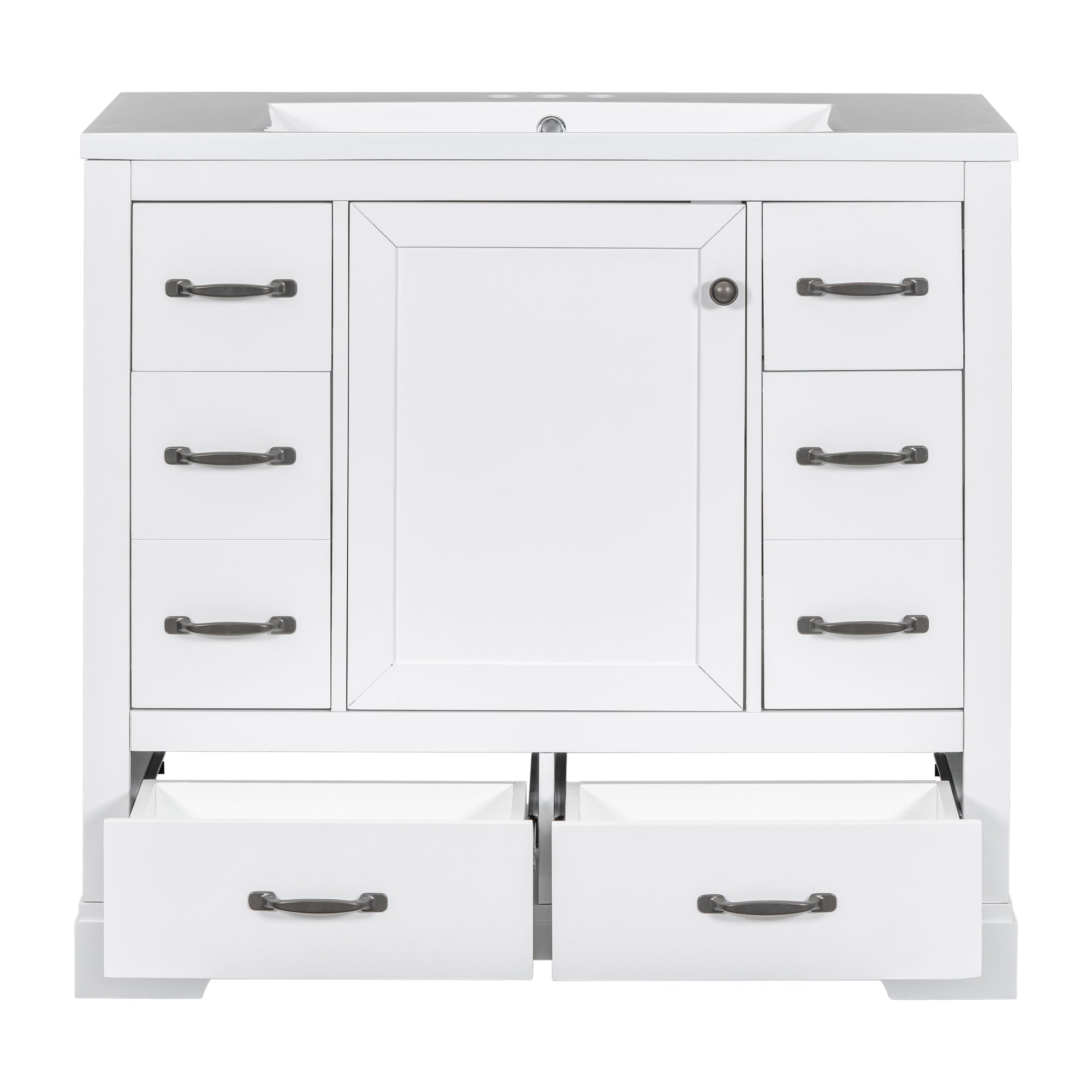 36' Bathroom Vanity with Sink Combo, Six Drawers, Multi-Functional Drawer Div...