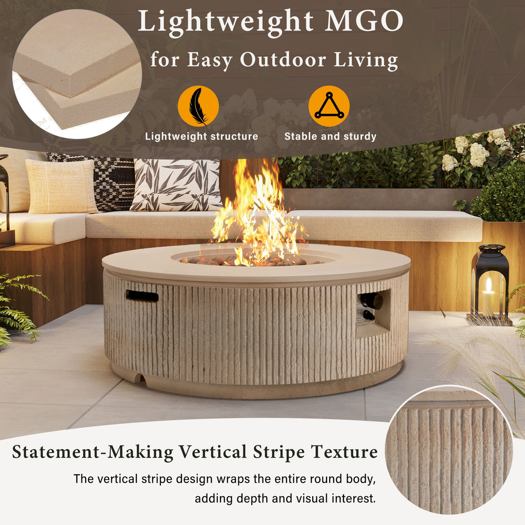 Fire Pit Propane Round MGO 50000 BTU with Tank Cover Table 38.19 In