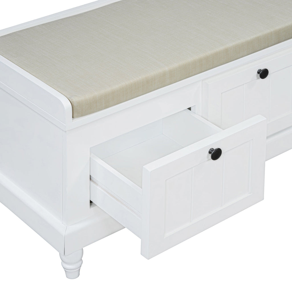 Entry Bench Fluted MDF White Cushioned Seat 3 Drawers 44x16x19