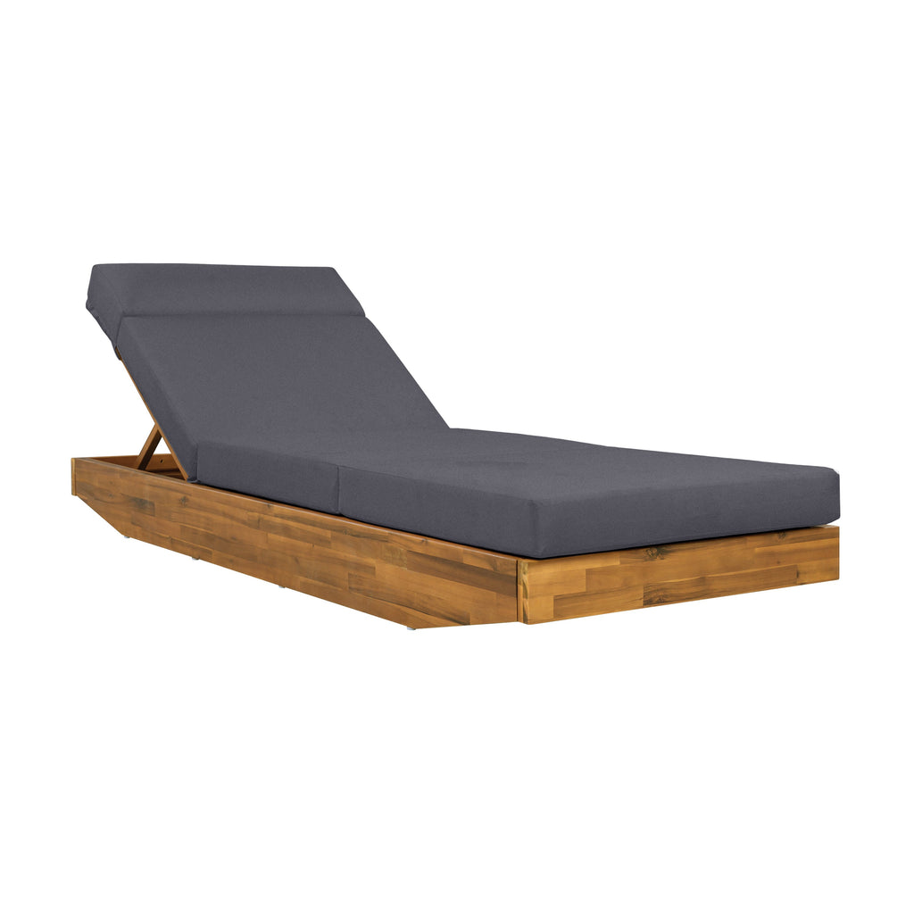 Outdoor Chaise Lounge Acacia Wood Teak Dark Gray Cushion Foldable 300 LB