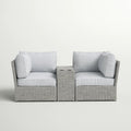 Outdoor Patio Loveseat Set HDPE Wicker Gray 3 Piece Cup Holder Table