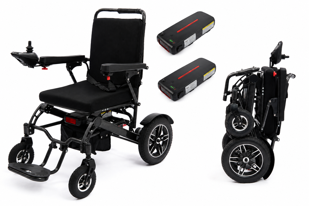 Wheelchair Electric Foldable Aluminum Dual Battery Black 41x24x39 In