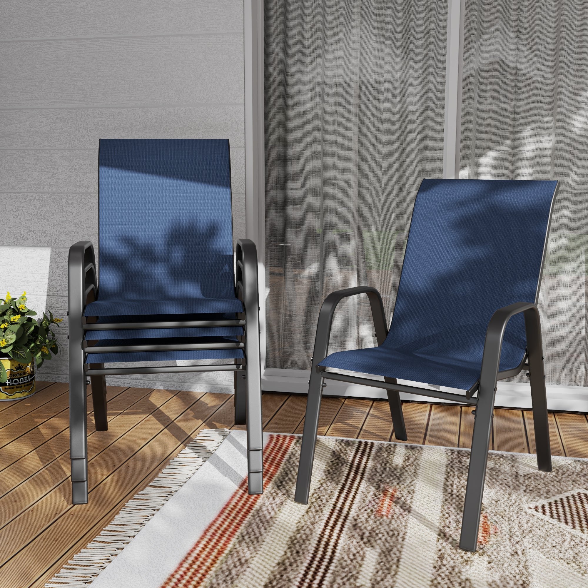 Outdoor Dining Chair 4-Piece Set Navy Blue Wide Seat 350 lb Waterproof