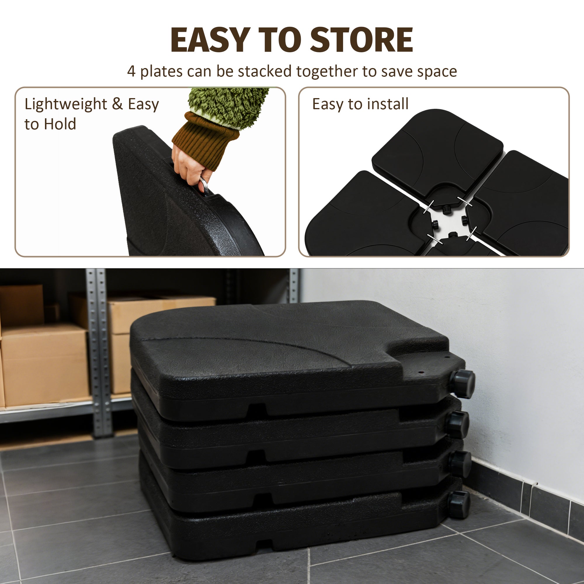 Patio Umbrella Base Offset HDPE Black 4 Panel 220 LB Water or Sand