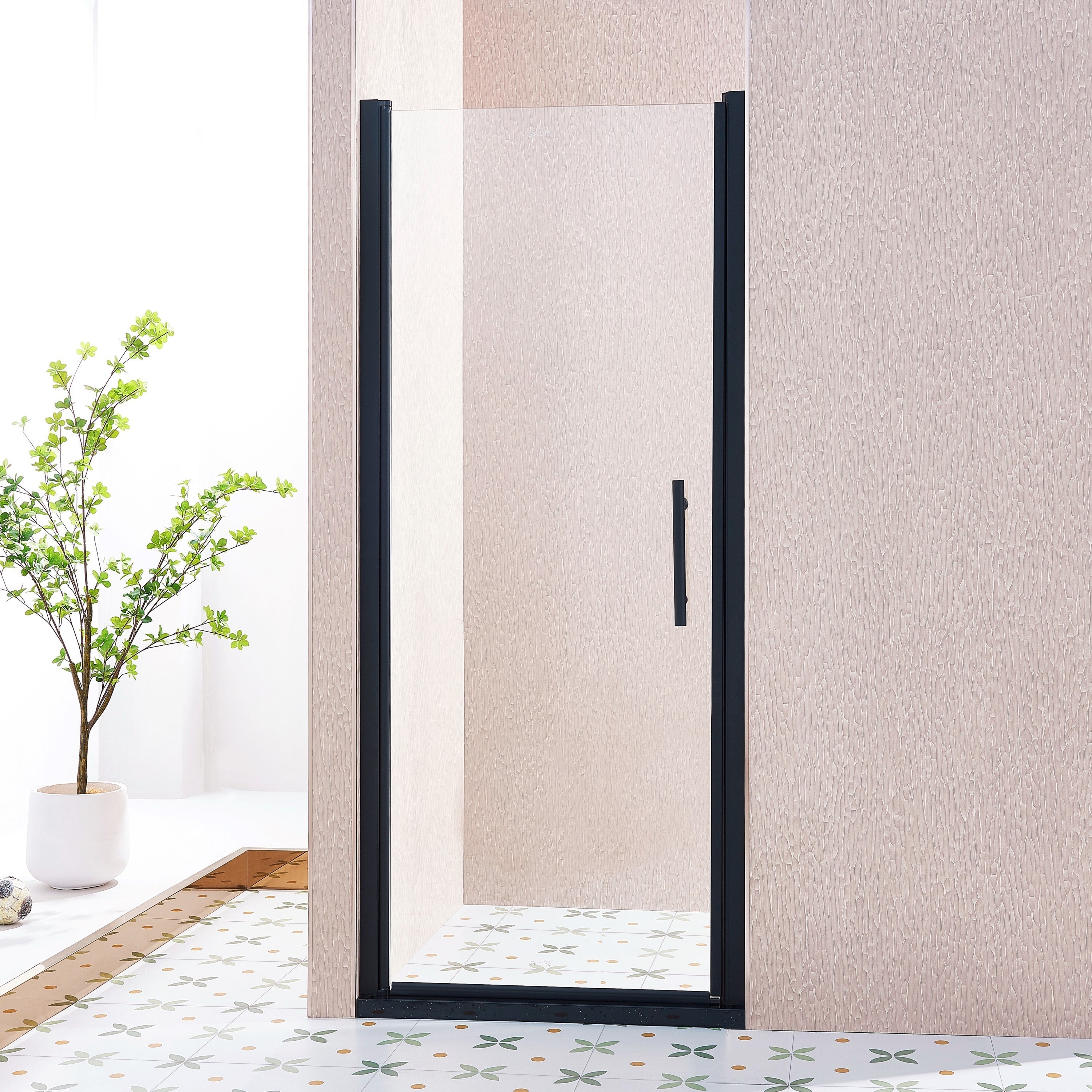 32-33.5in W x 75in H Pivot Single Swing Shower Door, Matte Black, 6mm Glass