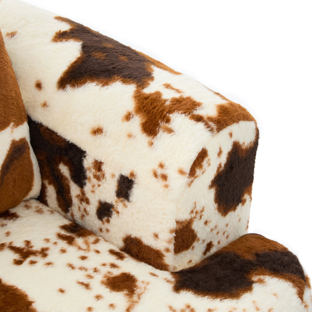 Swivel Accent Chair 360 Degree Faux Fur Beige Dual-Layer Cushion 36.6x36.5 In