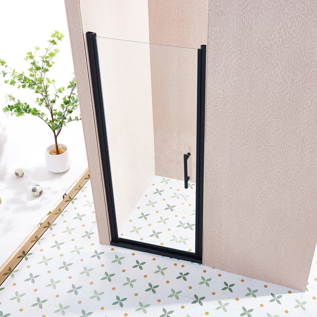 32-33.5in W x 75in H Pivot Single Swing Shower Door, Matte Black, 6mm Glass