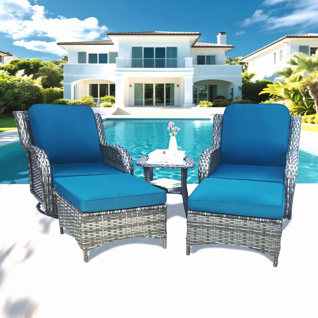 Outdoor Patio Set Wicker Aluminum Blue Gray 5 Piece Swivel Seats 4