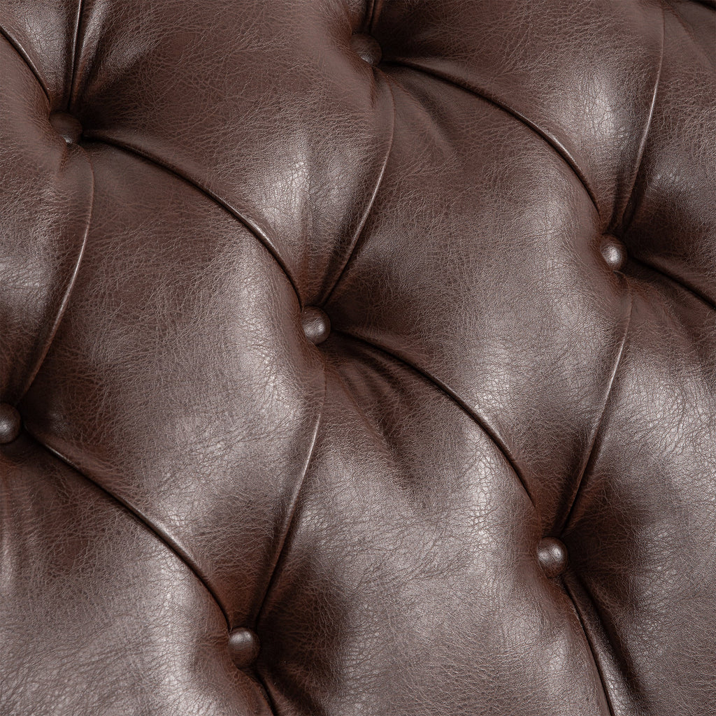 Chaise Lounge Armless PU Leather Dark Brown Tufted Foam Birch Legs 220 LB