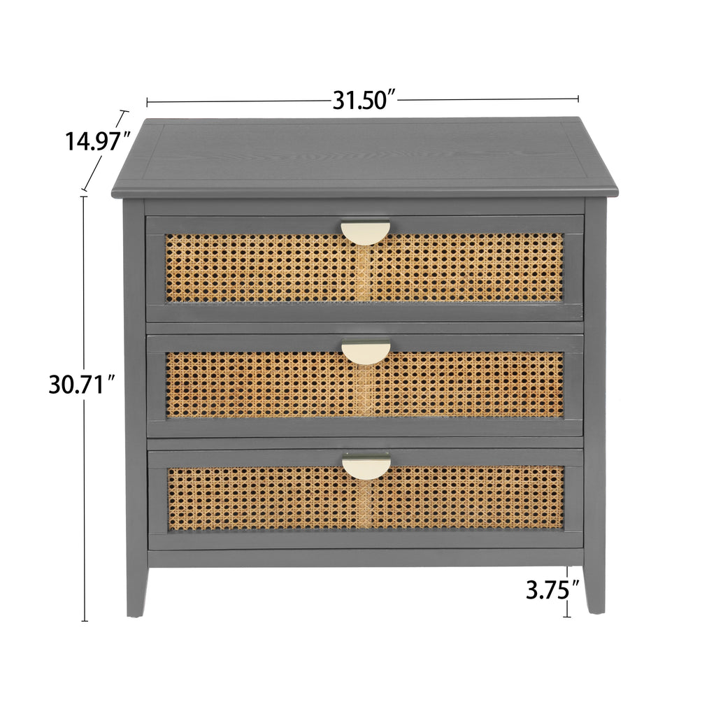 3-Drawer Cabinet - Natural Rattan - Suitable for Bedroom, Living Room, or Study