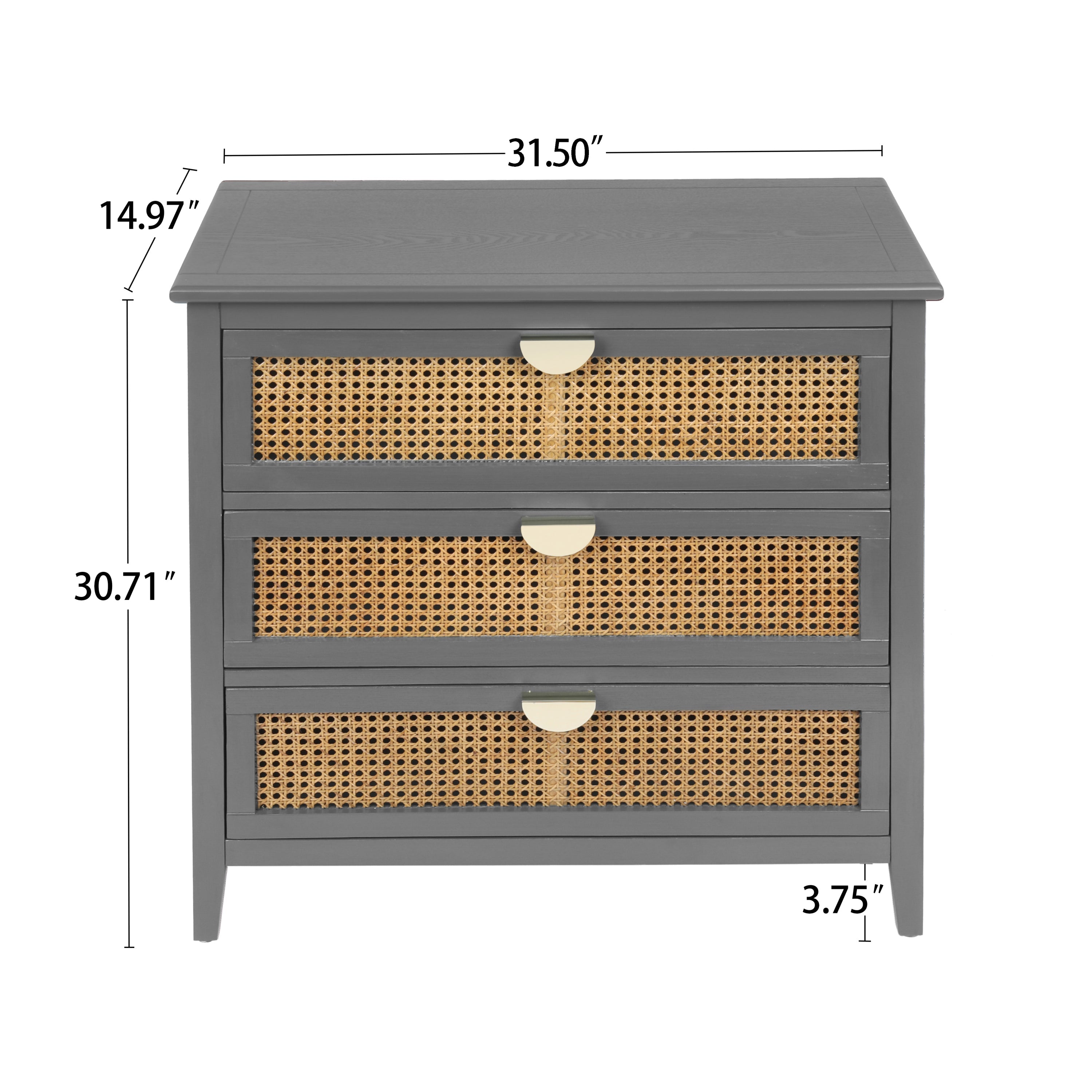 3-Drawer Cabinet - Natural Rattan - Suitable for Bedroom, Living Room, or Study