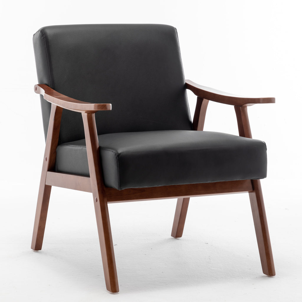 Mid-Century Wingback Accent Chair Black PU Leather 26x31x32