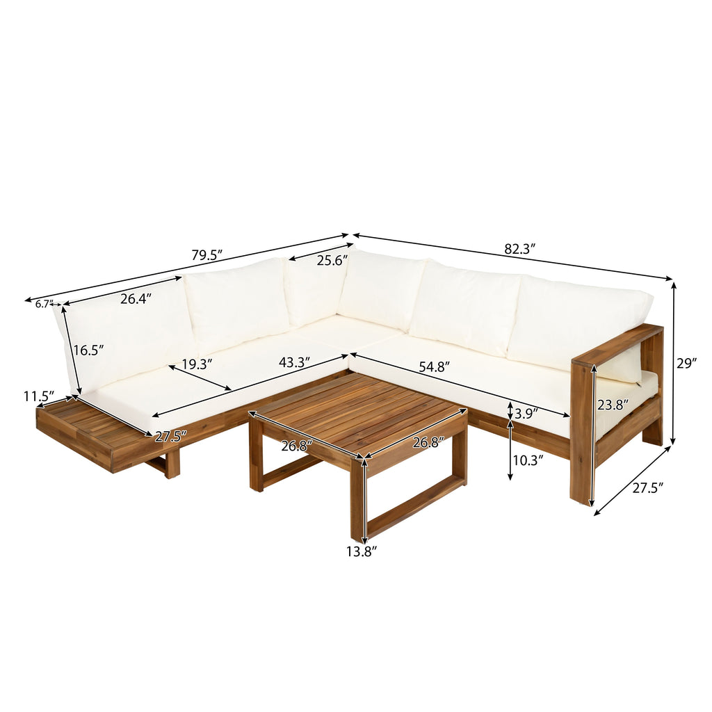 Outdoor Sectional Set Acacia Wood 4-Piece Teak