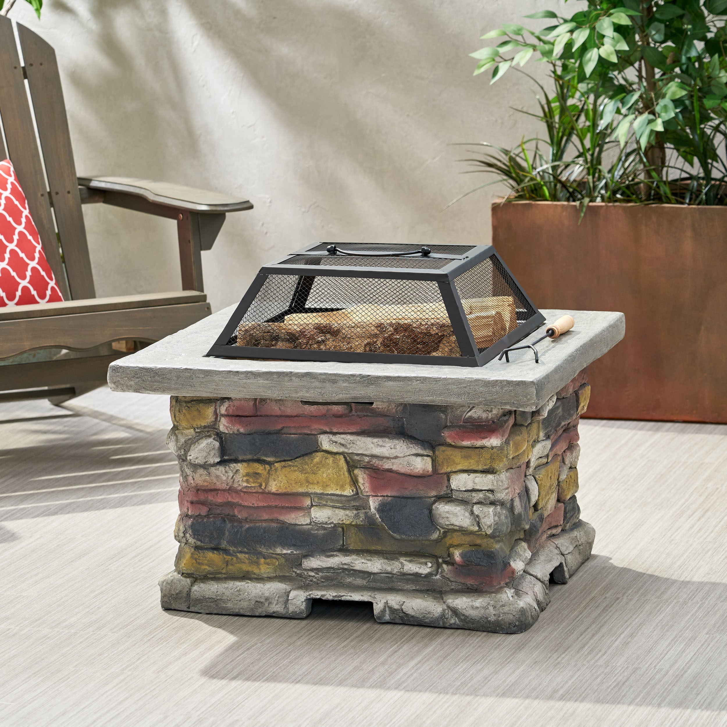 28' Outdoor Wood Burning Magnesium Oxide Fire Pit with Lid, Stone Gray