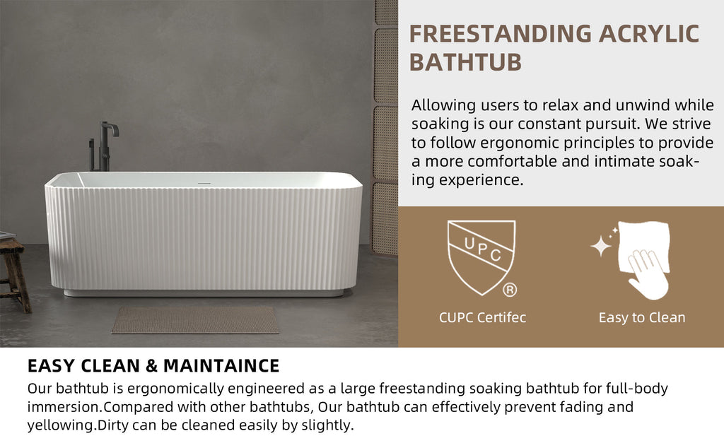 67' Rectangle Acrylic Whirlpool Bathtub Freestanding Soaker Tub Chrome Drain cUPC
