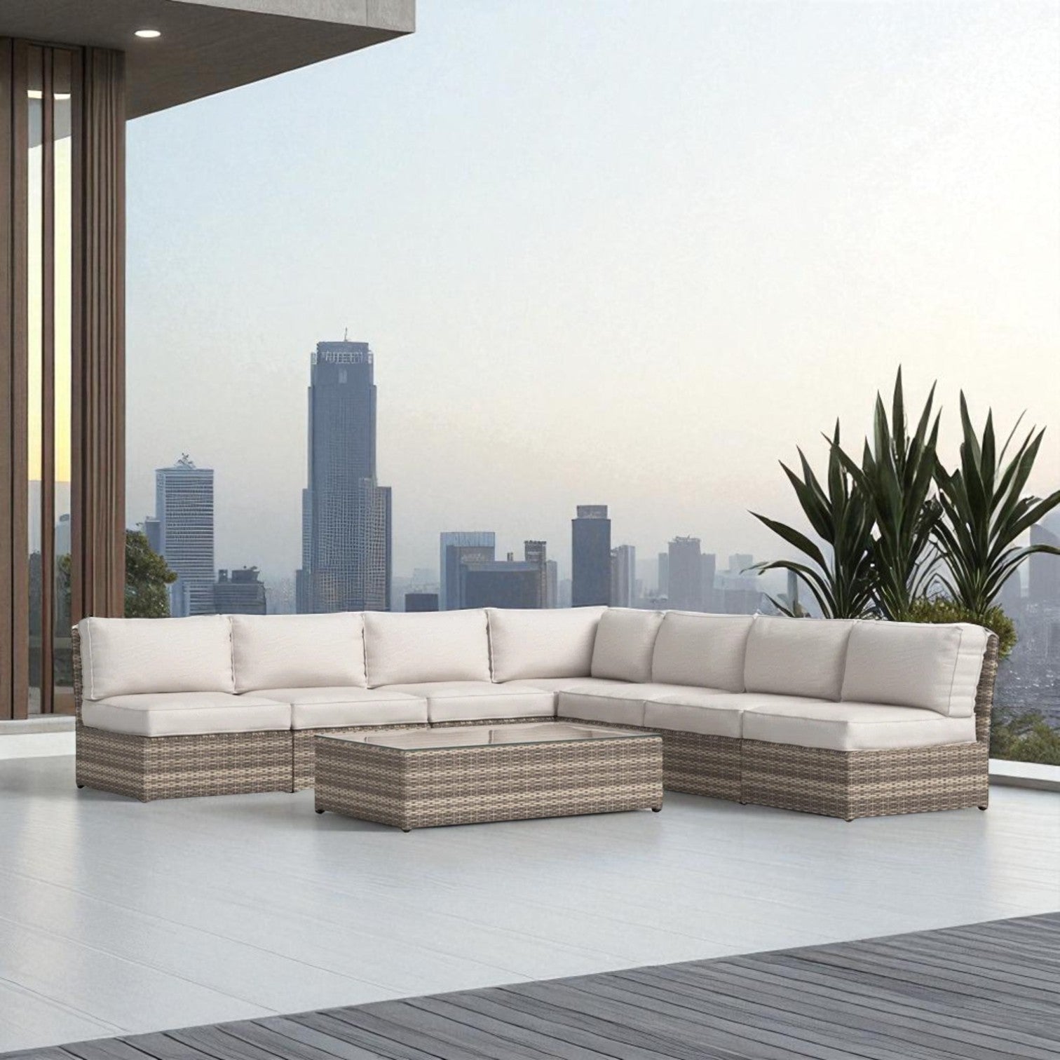 Outdoor Patio Set HDPE Wicker Mixed Gray 6 Piece Fully Assembled