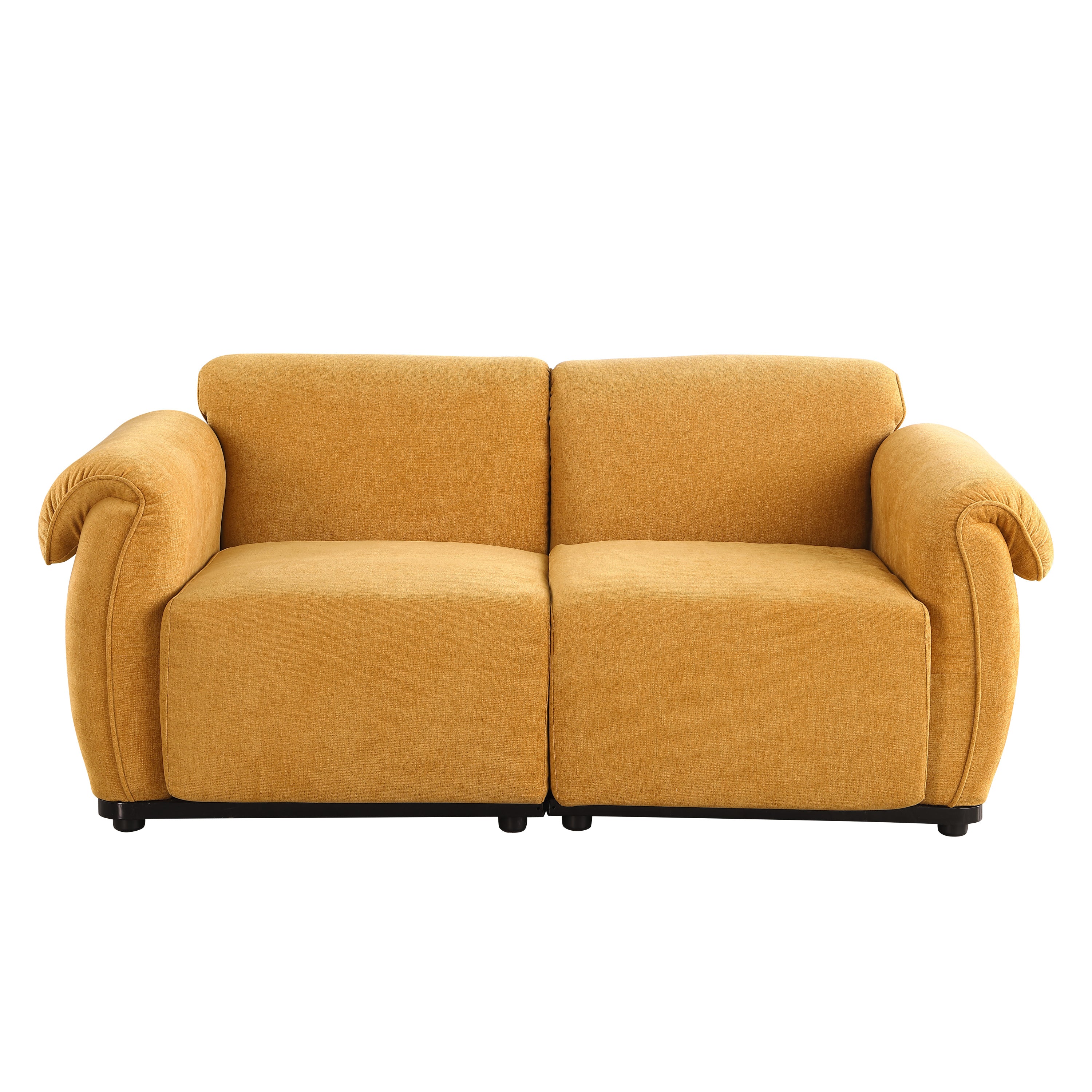 Loveseat Modular Chenille Yellow Iron Frame 2 Seat 68.5 In