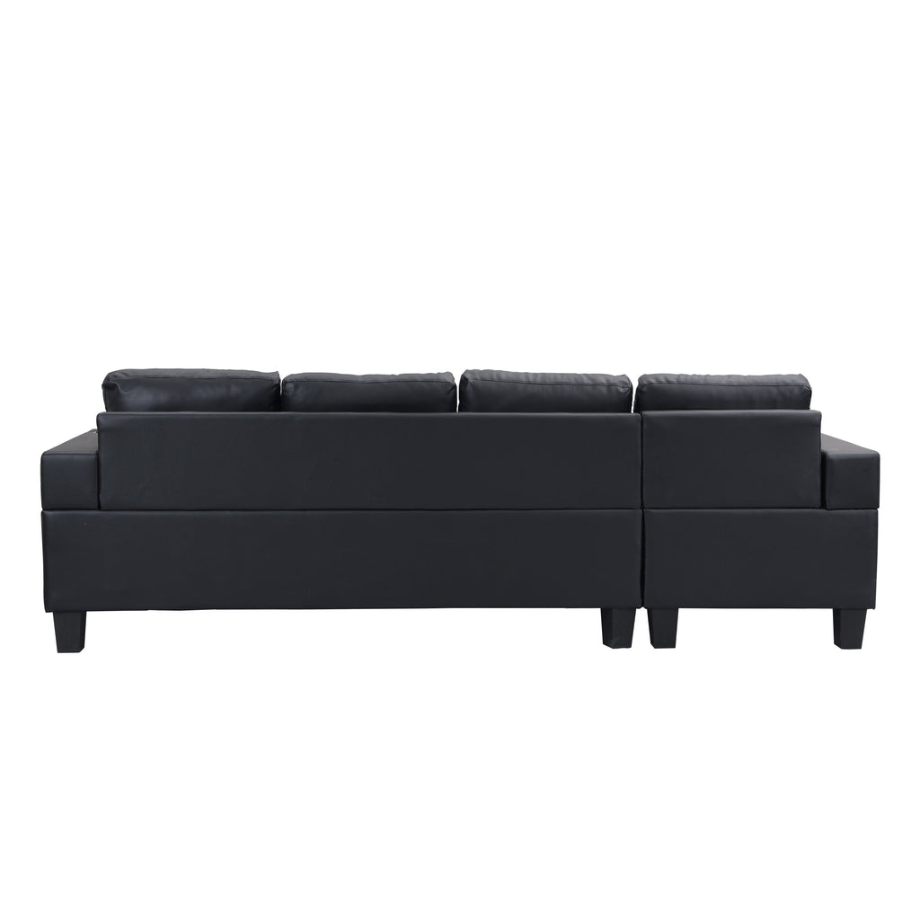 Sectional Sofa L-Shape Chaise PU Leather Black 4-Seat Cup Holders 96x57 In