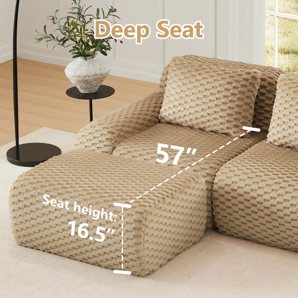 Sectional Sofa L-Shape Modular Flannelette Light Camel 2 Seat 82 In