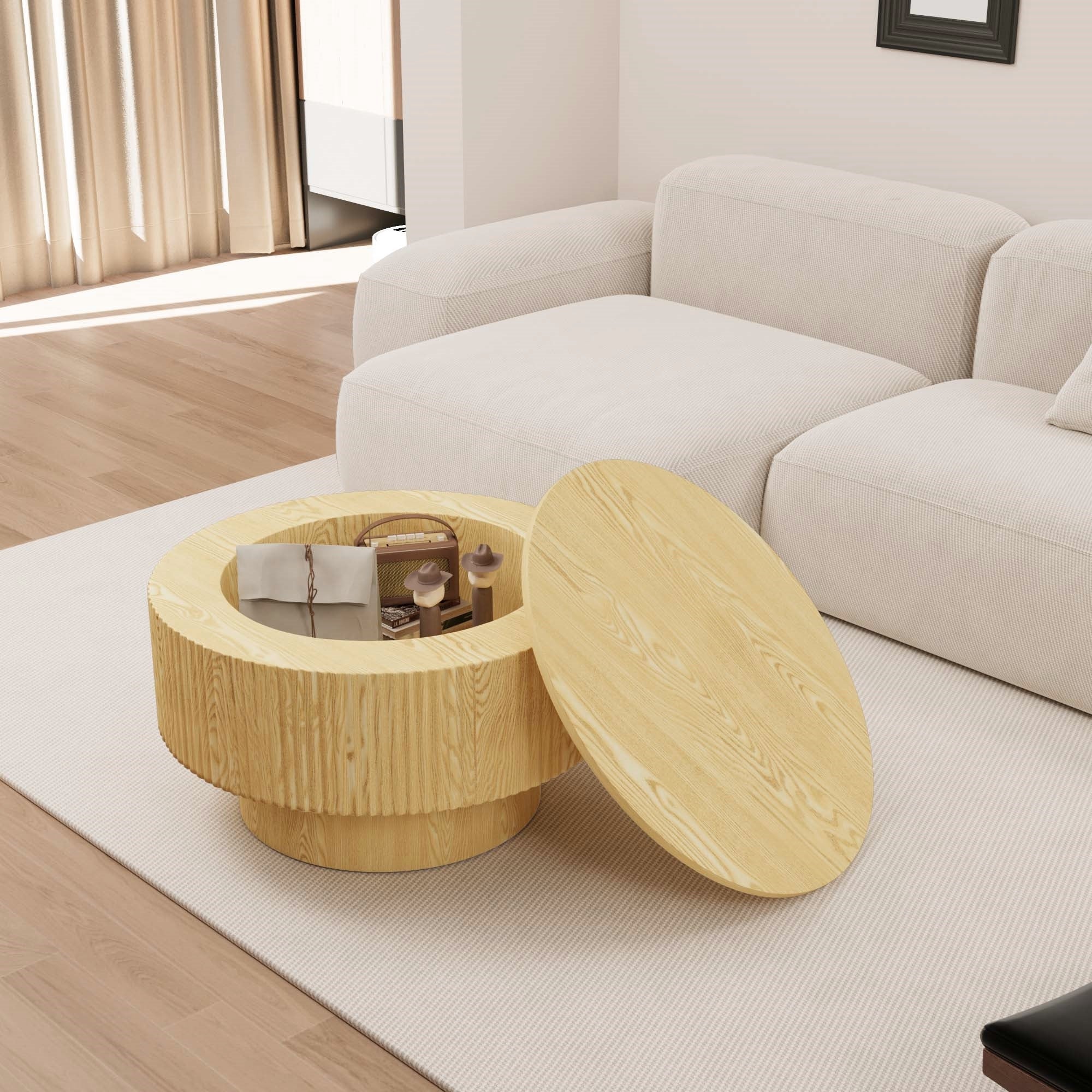 29.53 'MDF modern round coffee table and 2 PU dining chairs set, ring-striped