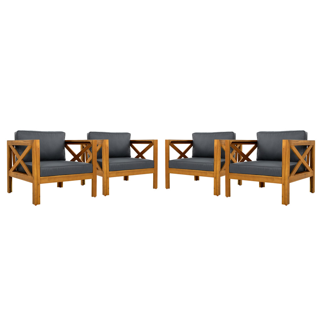 Outdoor Conversation Set Acacia Wood Teak Dark Gray Cushion 3 Piece