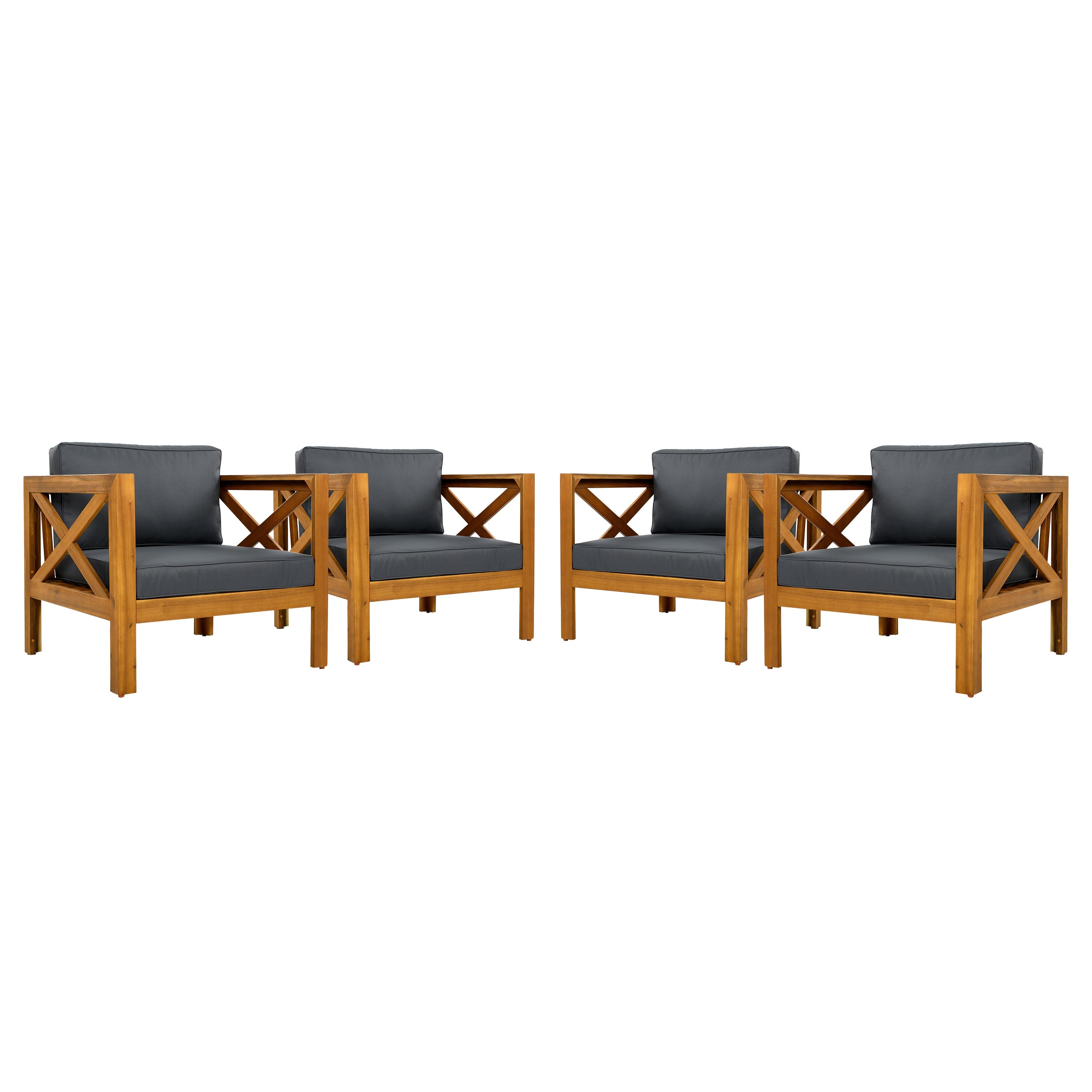 Outdoor Conversation Set Acacia Wood Teak Dark Gray Cushion 3 Piece