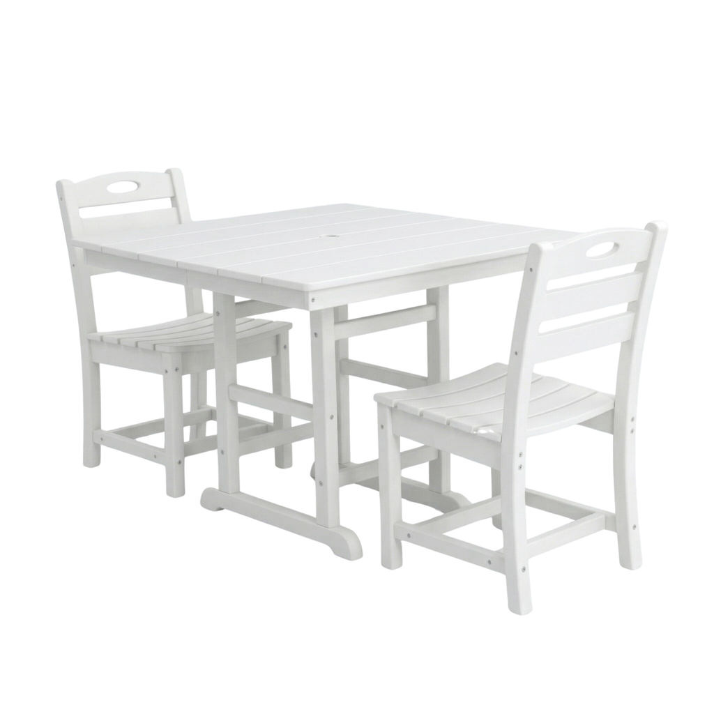 Outdoor Patio Dining Set HDPE White 3 Piece Square Table 2 Chairs Seats 2
