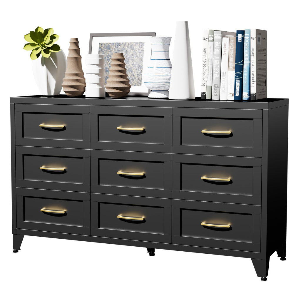 Dresser 9-Drawer Black Steel Smooth-Glide Powder Coat 52x15.8x30 In