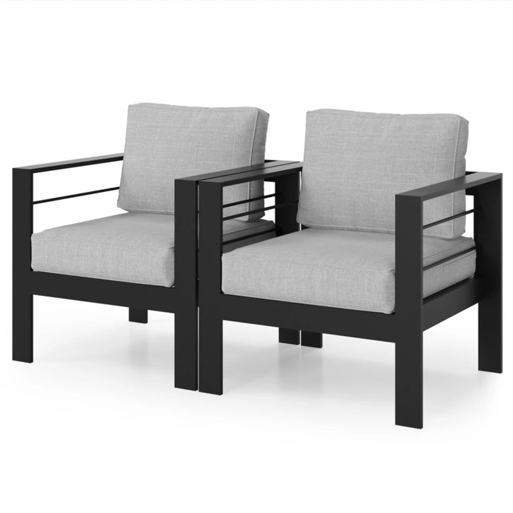 Outdoor Patio Set Aluminum Black Light Gray Olefin 5 Piece Seats 7