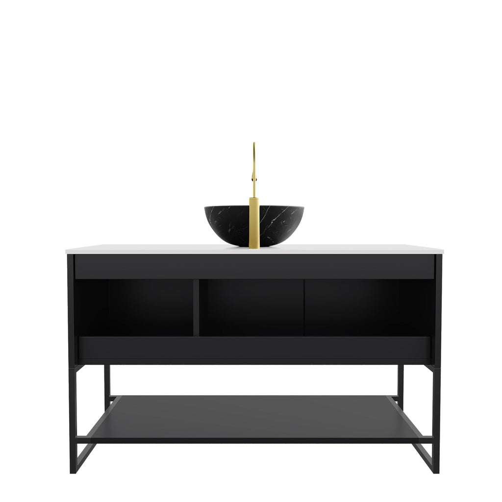 48' Bathroom Vanity with Sink, Freestanding 3 Doors Open Shelf Black Bowl Basin
