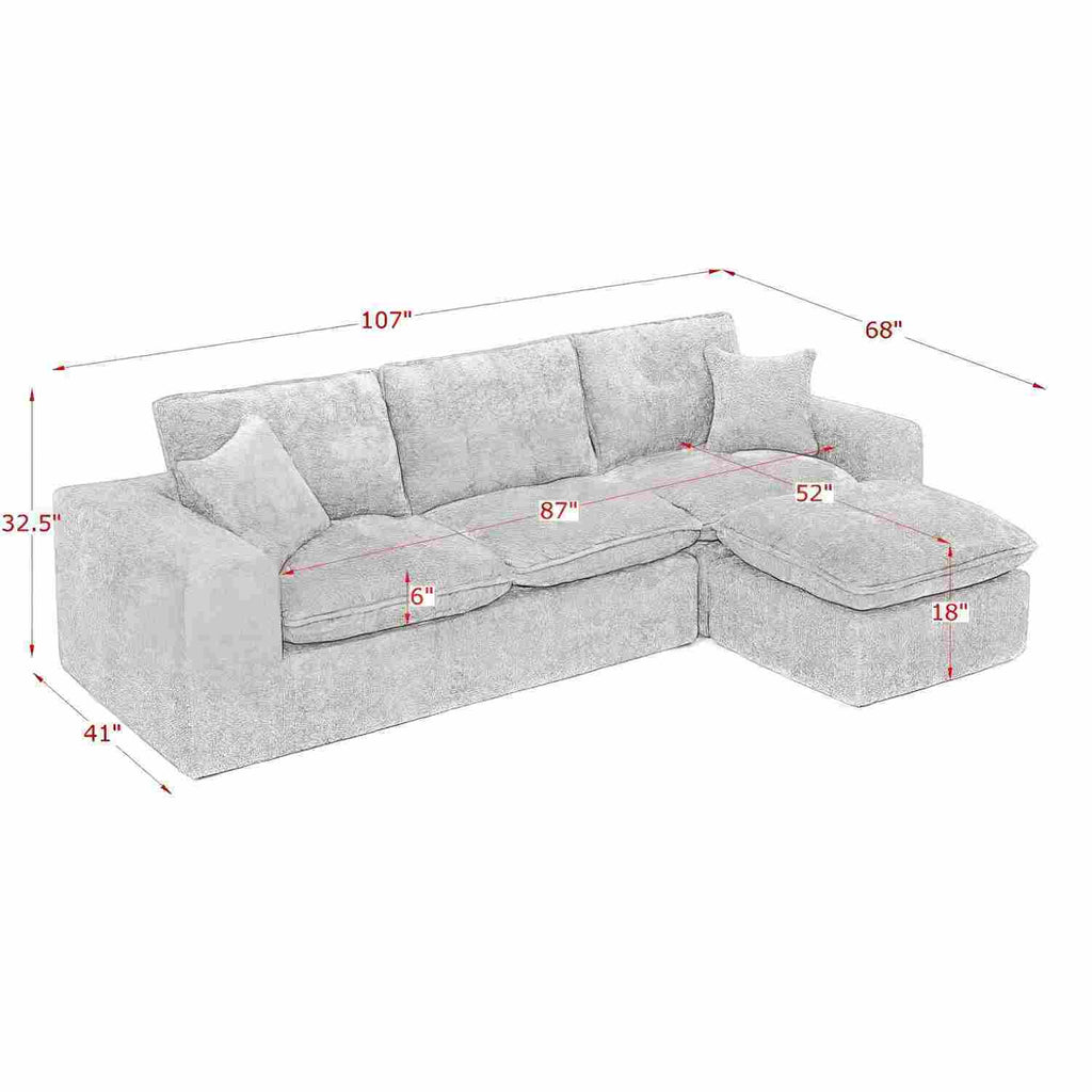 Sectional Sofa Modular Boucle Orange 4 Seat Reversible Chaise 107 In