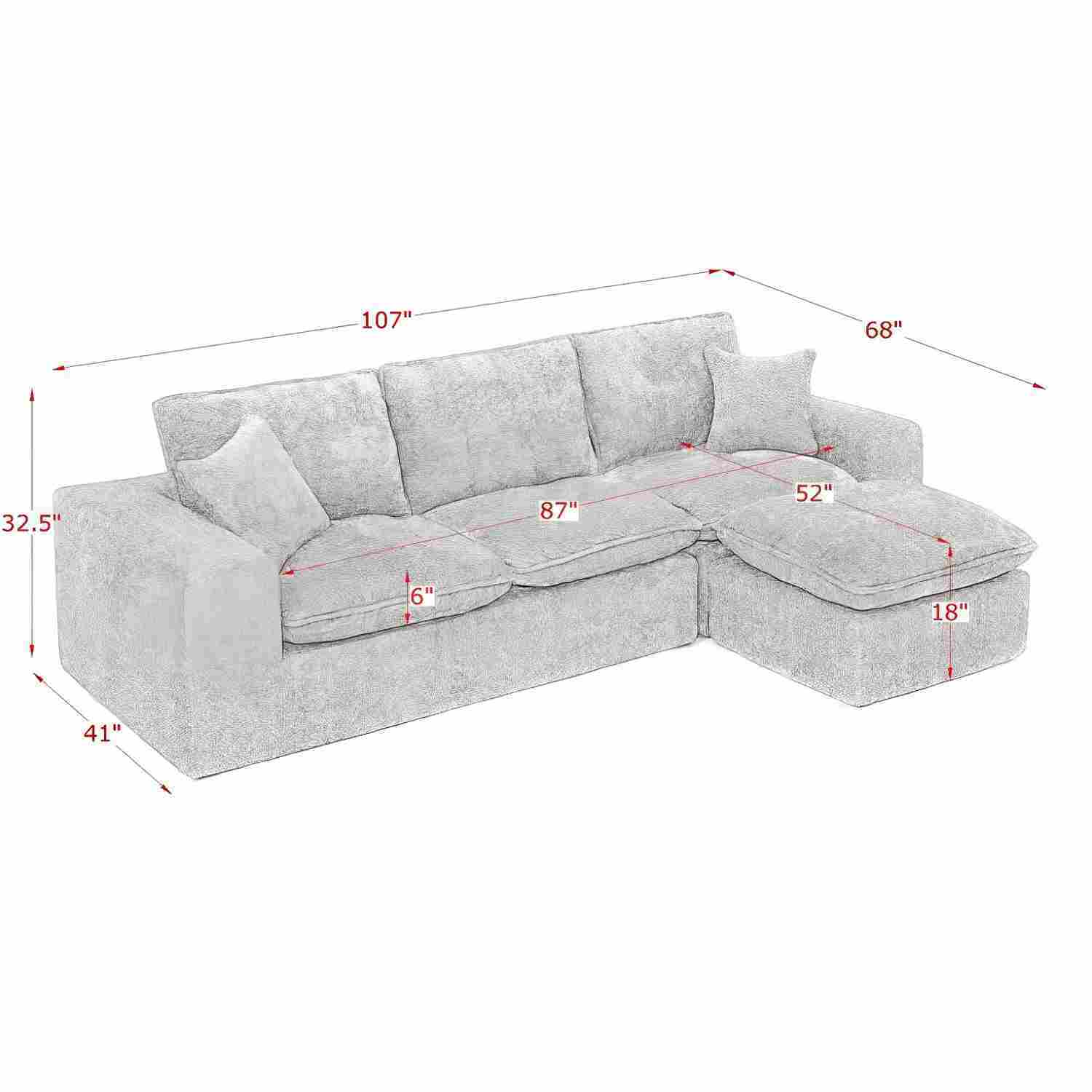 Sectional Sofa Modular Boucle Orange 4 Seat Reversible Chaise 107 In