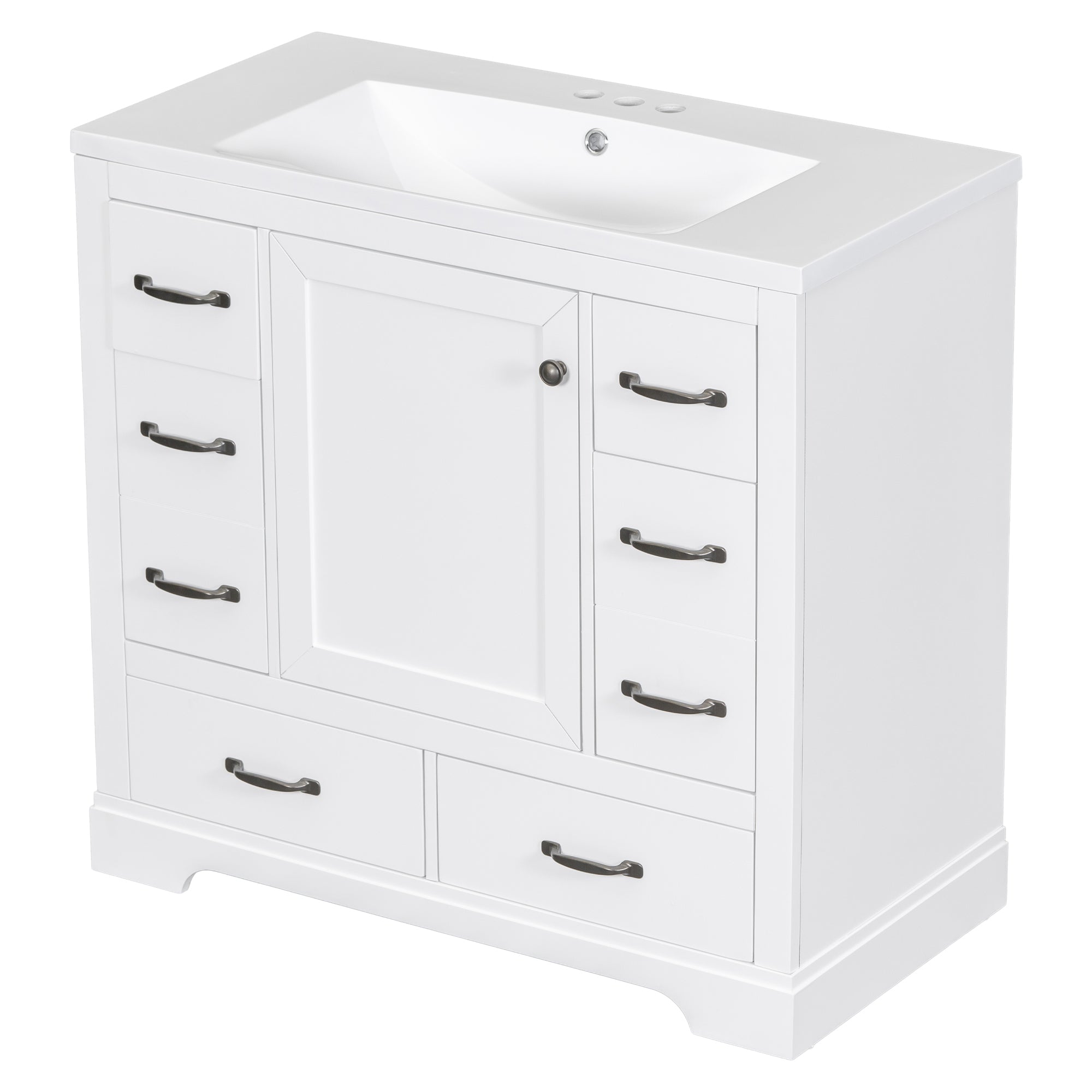 36' Bathroom Vanity with Sink Combo, Six Drawers, Multi-Functional Drawer Div...