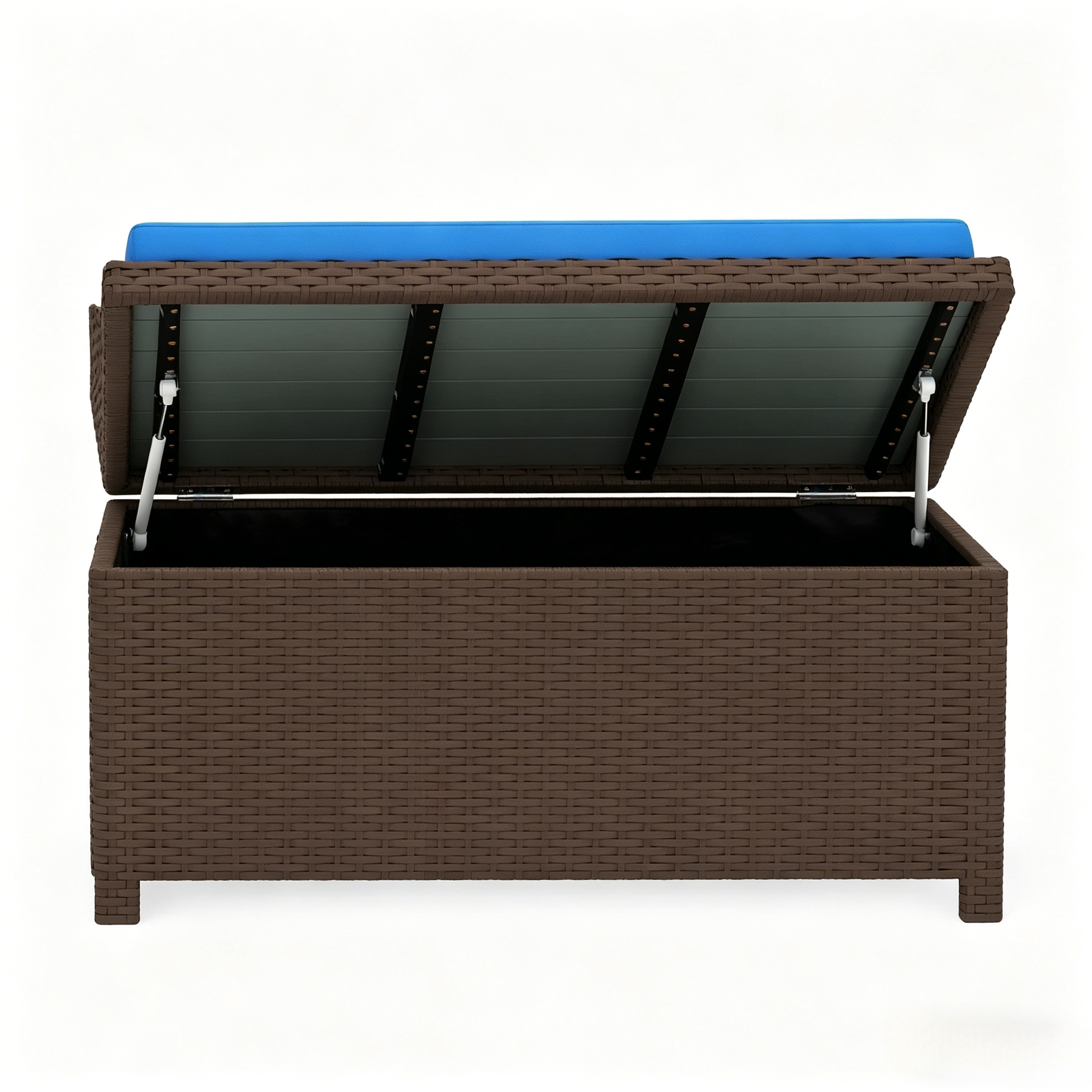 Patio Storage Bench, Garden Outdoor Wicker Storage Bench with Cushion