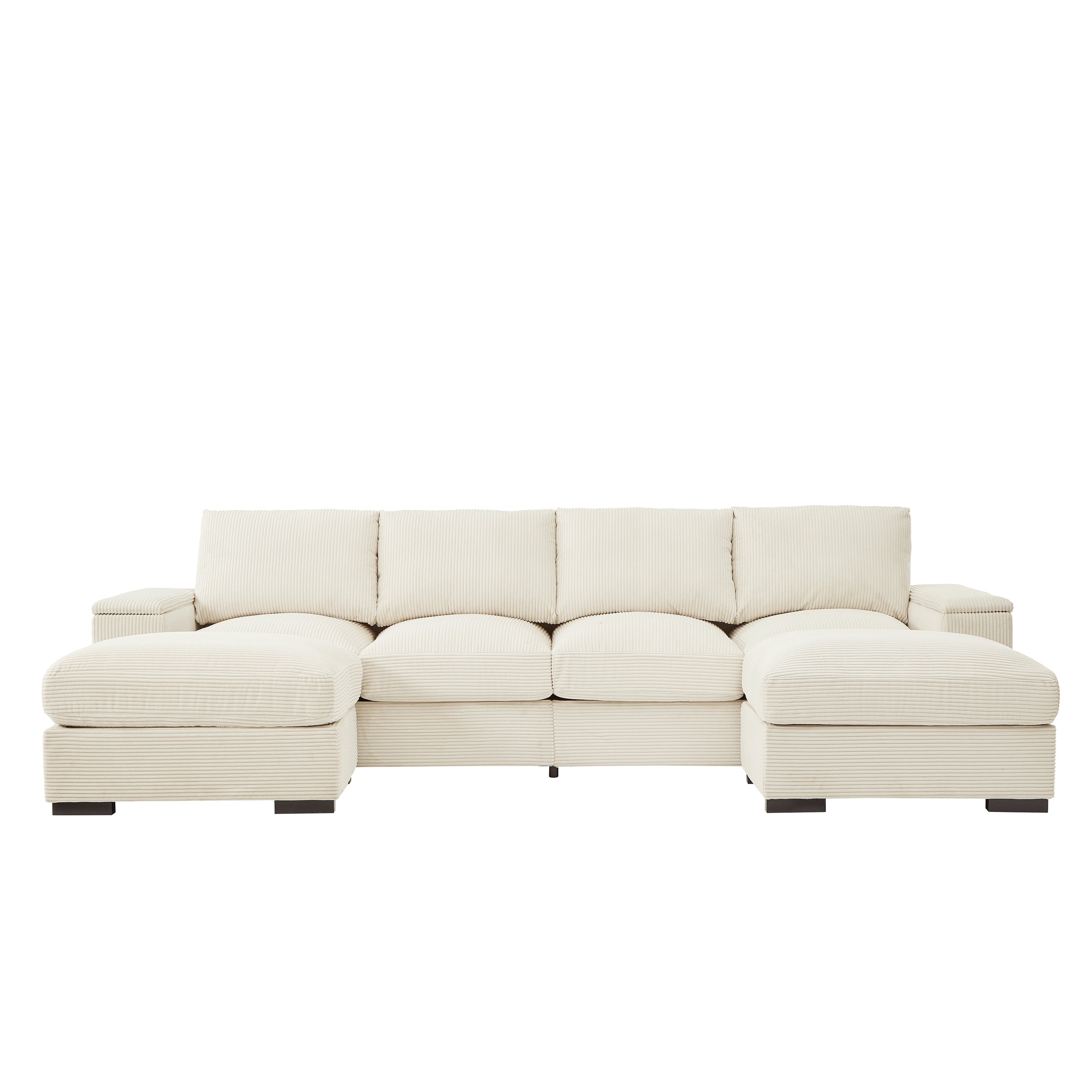 Sectional Sofa U-Shape Corduroy Beige 4 Seat 122 In 2 Ottomans