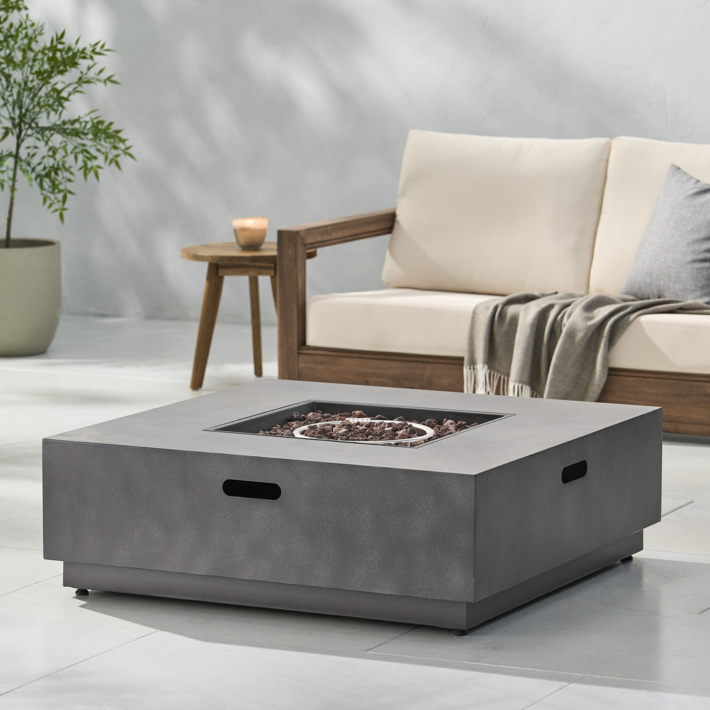 Modern SQUARE Iron Fire Pit 50,000 BTU Stone Gray Finish 39-Inch