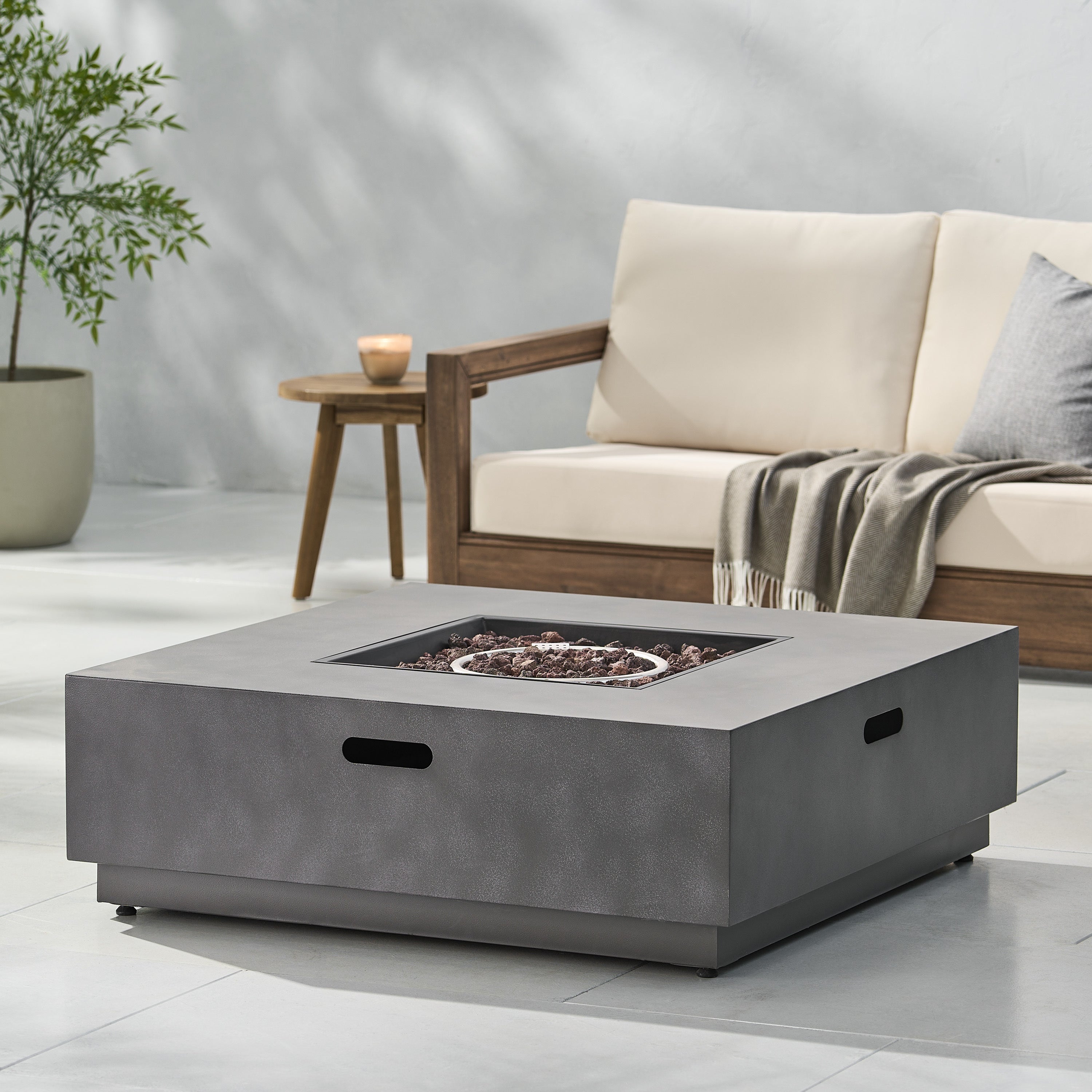 Modern SQUARE Iron Fire Pit 50,000 BTU Stone Gray Finish 39-Inch