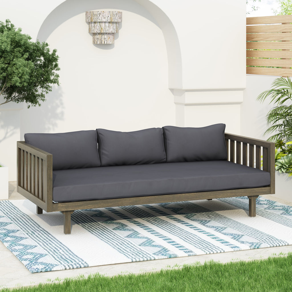 Outdoor Daybed Set Acacia Wood Gray 3 Seater Chaise
