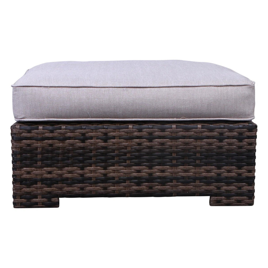 Outdoor Patio Set HDPE Wicker Brown 5 Piece 4 Armchairs Ottoman Cushions