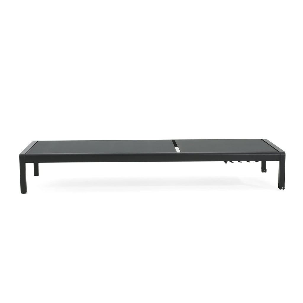 Outdoor Chaise Lounge Mesh Aluminum Black Gray Set of 2 Adjustable 77.5x25 In
