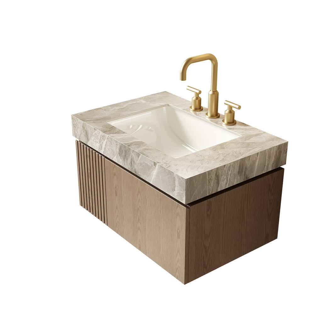 30' Floating Bathroom Vanity with Sintered Stone Top and Ceramic Basin, Heidelberg