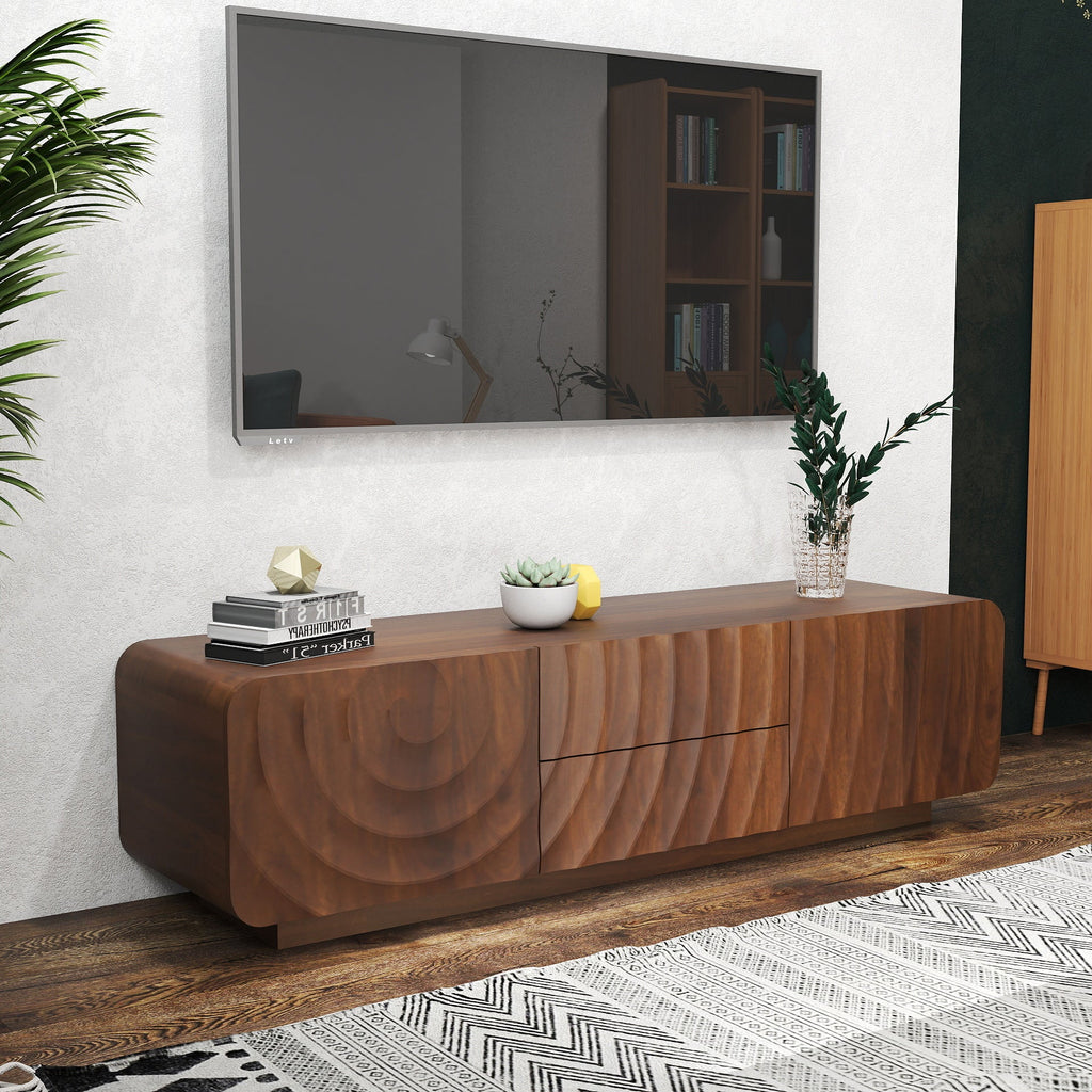 TV Stand Floating Base Spiral Wave Walnut for 60" TVs
